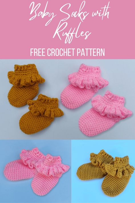 Crochet Baby Socks With Ruffles - Free Pattern - Amelia Makes Socks With Ruffles, Baby Socks Crochet Pattern, Crochet Baby Booties Free Pattern, Diy Crochet Hook, Baby Socks Pattern, Crochet Baby Projects, Crochet Baby Socks, Baby Booties Free Pattern, Easy Crochet Hat