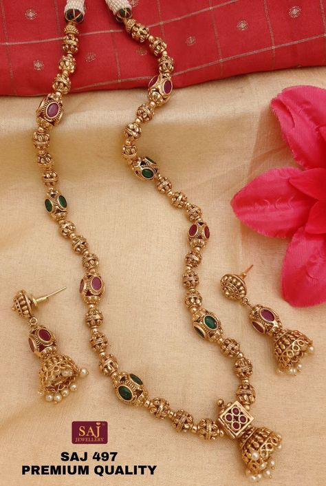 Mohanmala Gold Design Indian, Gold Mala Designs Simple, Gold Mala Designs Antiques, Gold Mala Designs, Gold Mala, Mala Designs, Fashion Jewelry Necklaces Gold, Jewelry Necklace Simple, Antique Necklaces Design