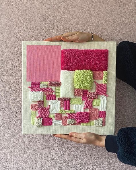 Sanne | punch needle wall art on Instagram: “I honestly really enjoy my ‘new style’ of punching; making an artwork out of several squares, using different punching techniques 😃 see the…” Punch Needle Artwork, Punch Needle Wall Art, Fabric Artwork, Art Lesson, Art Textile, Punch Needle, New Style, Art Lessons, Mixed Media