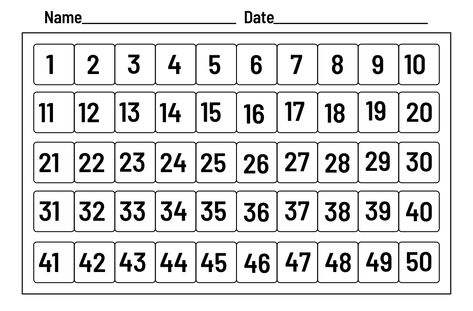 Printable Number Chart 1 50 Number Grid 1-50, 1-50 Number Chart, Creative Steps, Color By Number Printable Free, Preschool First Day, Number Grid, Numbers 1 100, Psd Free Photoshop, Grid Template