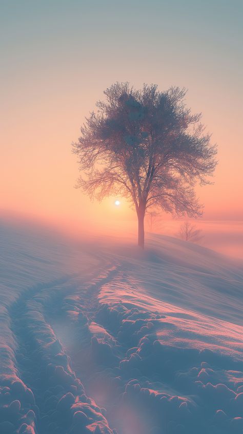 Serene Winter Sunrise: A Tranquil Snowy Landscape Winter Sunrise Mornings, Snowy Sunrise, Arctic Landscape, Winter Sunrise, Snowy Landscape, Pastel Sky, Frozen Lake, Winter Beauty, Snowy Mountains