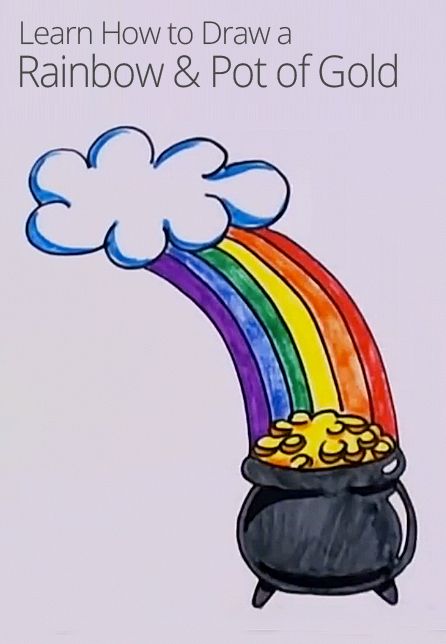 How to Draw a Pot of Gold Rainbow With Pot Of Gold Drawing, St Patricks Drawing Easy, How To Draw A Pot Of Gold, Pot Of Gold Painting, How To Draw St Patricks Day Stuff, St Patrick’s Day Drawing Easy, Leprechaun Drawing Easy, St Patricks Day Drawings Easy, Pot Of Gold Tattoo