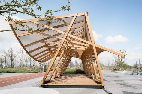 Wooden Pavilion, Timber Architecture, Building Foundation, Pavilion Architecture, Bamboo Structure, Pavilion Design, Urban Forest, Roof Architecture, Architecture Model Making