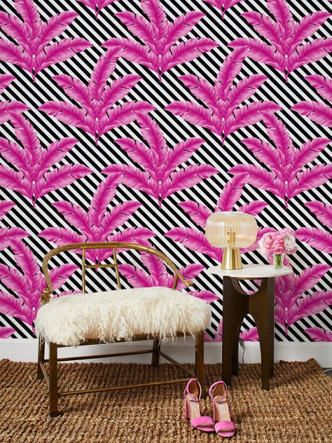 Wallpaper Color Black, Colorful Powder Room, Hot Pink Decor, Barbie Design, Barbie Wallpaper, Os Wallpaper, Funky Living Rooms, Original Barbie, Zebra Wall