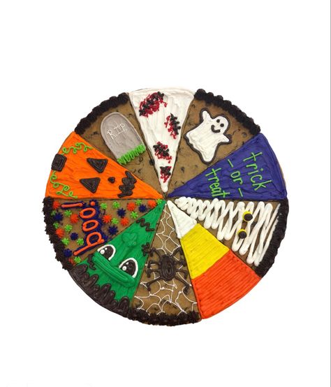 Giant Halloween Cookie, Fall Cookie Cake Slices, Cookie Cake Borders, Cookie Cake Slices Decorated, Cookie Cake Decorating Ideas Halloween, Cookie Cake Slice Designs, Cookie Cake Halloween, Fall Message Cookies, Great American Cookie Cake Designs