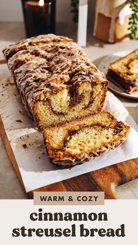 Fall Loaves Recipes, Streusel Bread Recipes, Cinnamon Sugar Bread Recipe, Fall Loafs, Cinnamon Streusel Bread, Cinnamon Roll Loaf, Cinnamon Swirl Quick Bread, Cinnamon Loaf Bread, Cinnamon Swirl Loaf