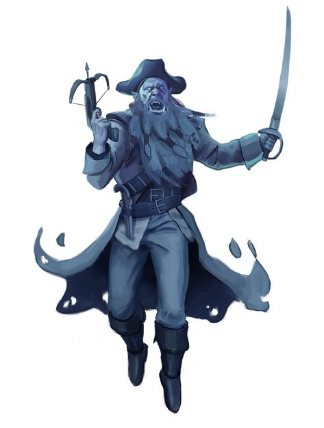 Ghost Pirate Captain - Monsters - Archives of Nethys: Pathfinder 2nd Edition Database Ghost Pirate, Monster Inspiration, Pathfinder 2e, Pirate Captain, Book Of The Dead, Pirate Art, Friends Font, Strong Colors, Black Bird