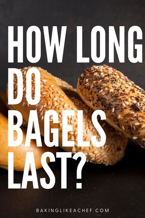 Three bagels. Bagel Spread, Baking 101, Baking Science, How To Store, Everything Bagel, Bagels, Shelf Life, Baked Potato, To Learn