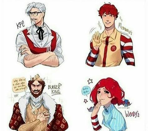 Kernel Sanders, Wendy Anime, King Anime, The Four Horsemen, Cartoon Characters As Humans, Horsemen Of The Apocalypse, Anime Version, Four Horsemen, Burger King