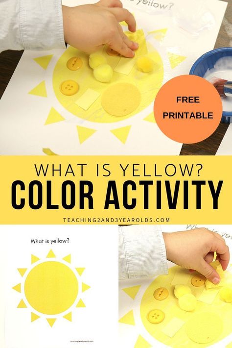 Learning the color yellow is fun with this collage activity. Download the free printable, sort small pieces, and glue the yellow ones onto the sun! #art #summer #colors #yellow #collage #printable #toddler #preschool #AGE2 #AGE3 #AGE4 #teaching2and3yearolds Learning The Color Yellow, Collage Activity, Color Activities For Toddlers, Yellow Collage, Sun Theme, Teaching Preschoolers, Preschool Color Activities, Color Activity, January Activities