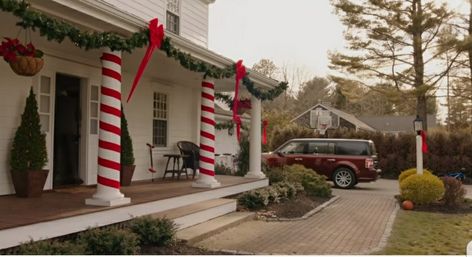 Christmas Porch Decor Idea Candy Cane Columns, Candy Cane Columns Front Porch, Christmas Garland With Lights, Garland With Lights, Christmas Lights Garland, Exterior Christmas, Xmas 2024, Christmas Porch Decor, Christmas Decorations Diy Outdoor