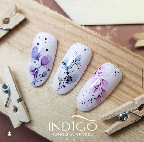 Watercolor Nail Designs, Watercolour Nails, Water Color Nails, Flower Iphone Wallpaper, Autumn Nails, Nail Paint, Nails Nailart, Ink Art, Trendy Nails