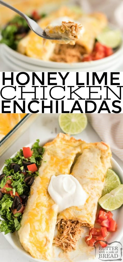 Honey Lime Chicken Enchiladas, Creamy Green Sauce, Lime Chicken Breast, Easy Chicken Enchilada Recipe, Lime Chicken Tacos, Lime Chicken Recipes, Honey Lime Chicken, Chicken Enchiladas Easy, Chicken Taco Recipes