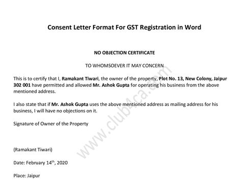 Consent letter for GST registration in word format download. GST registration Consent letter format as NOC for using the premises for business. Consent Letter Format, Consent Letter, Authorization Letter, Gst Registration, Certificate Format, Business Letter Template, Application Letters, Agenda Template, Business Letter