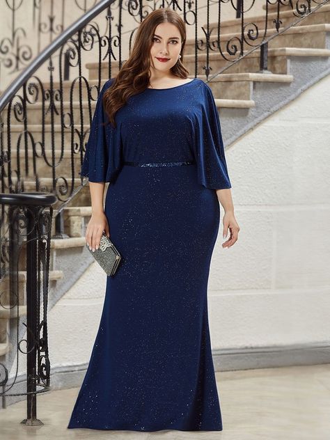 Dress For Big Size Woman, Party Floor, Plus Size Evening Dresses, Plus Size Gowns Formal, Plus Size Navy, Plus Size Elegant Dresses, Casual Wedding Guest Dresses, Long Gown Design, Plus Size Gowns