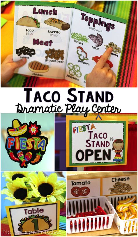 Taco Stand Dramatic Play - Menus, Order Forms, Name Tags and Labels to set up a Mexican Restaurant in the kitchen center Pretend Play Classroom, Taco Dramatic Play, Play To Learn Preschool, Teacher Diy, Play Menu, Dramatic Play Themes, Dramatic Play Center, Purposeful Play, Dragons Love Tacos