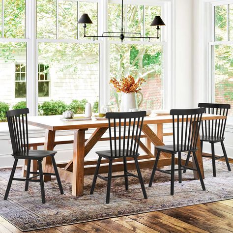 George Oliver Haylan Solid Wood Windsor Back Side Chair & Reviews | Wayfair Mif Design, Groove Ceiling, Molding Design, Classic Dining Chair, Transitional Dining Room, Wood Side Chair, Inspiration Photos, Solid Wood Dining Chairs, Luxe Interiors