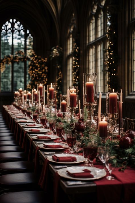 Mistletoe and Magic: Hogwarts Great Hall Christmas Wedding Reception Christmas Wedding Reception, Hogwarts House Colors, Hogwarts Great Hall, Wedding Reception Seating, Expensive Things, Pavilion Wedding, Red Wedding Flowers, Wedding Themes Winter, Winter Wedding Decorations