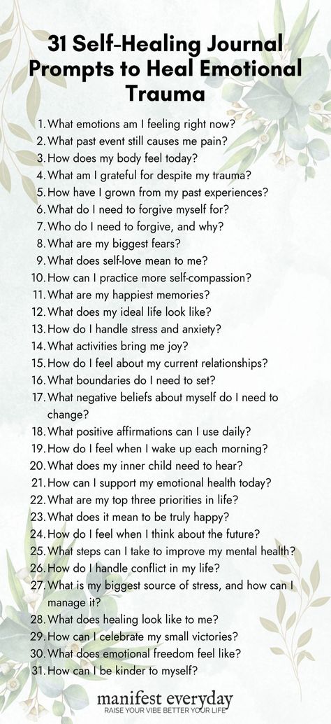 Learn how to heal emotional trauma with these daily journal prompts. Get started on your self-healing journey now! #HealEmotionalTrauma #JournalPrompts #SelfHealing #Understanding #Wellbeing #Mental #HealthTips #Nurturing #SelfCare #Health #FitLife #Emotional #HealthyLiving Self Healing Prompts, How To Heal Myself, Anxiously Attached Healing Journal, Journal Therapy Emotional Healing, How To Heal, Journaling To Heal, How To Heal Yourself, Journal Prompts To Heal, Emotional Journal