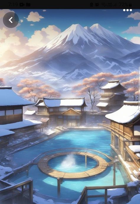 Onsen Japan, Japanese Hot Springs, Medieval Houses, Hot Spring, Japanese Culture, Japanese Anime, Hot Springs, Culture Art, Hot Tub