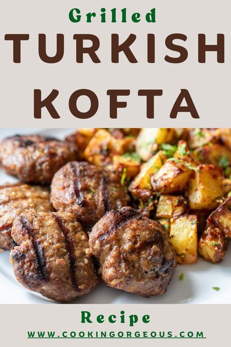 Turkish kofta recipe made with ground lamb, onions, and spices, grilled, and served with batata harra on the side. Beef Koftas Recipe, Lamb Kofte Recipes, Ground Beef Kofta Recipe, Turkish Kofte Recipe, Turkish Lamb Recipes, Turkish Kofta Recipe, Turkish Recipes Traditional, Kafta Kebab, Turkish Gozleme