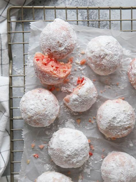 Cherry Almond Snowball Cookies | completelydelicious.com Almond Snowball Cookies, Candied Cherries, Cherry Cookies, Snowball Cookies, Cherry Candy, Cherry Almond, Cherry Recipes, Xmas Cookies, Christmas Cooking