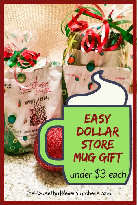 Easy Dollar Store Mug Gift - Make these cozy mug gifts for teachers, coaches, neighbors, and friends! Each one can be put together for under $3. #gifts #easygifts #frugalchristmas #giftsets #muggifts #inexpensivegifts #dollarstore #dollartree #christmas What To Put In Coffee Mugs For Gifts, Wrapping Candles For Christmas Gifts, Gift Mugs Ideas Filled, Coffee Mug Christmas Gift Ideas Filled, Christmas Mug Gift Ideas Filled, Coffee Mug Gift Ideas Filled Diy, Mug Gifts Ideas Filled, Coffee Mug Gifts Ideas Filled, Christmas Mug Gift Ideas