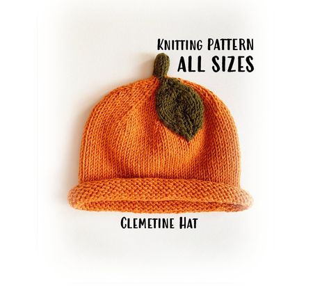 Fruit Hat, Baby Hat Pattern, Knit Hat Pattern, Orange Hat, Green Yarn, Gift Card Craft, Baby Hat Patterns, Orange Hats, Double Pointed Needles