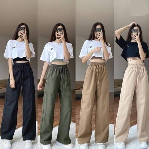 Baggy Crop Top, Korean Pants, Dance Style Outfits, Culottes Pants, Simple Style Outfits, Outfit Korean, Oversized Outfit, Saree Designs Party Wear, Waffle Fabric