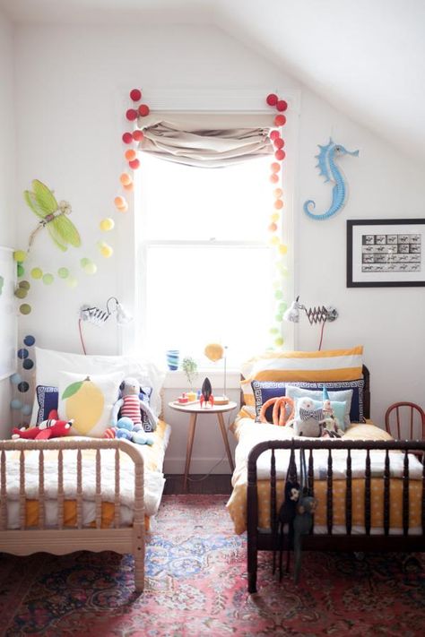 Sharing a room doesn't mean everything has to match. Small Apartment Hacks, Gender Neutral Kids Room, Gender Neutral Bedrooms, Neutral Kids Room, Shared Kids Room, Neutral Bedrooms, Shared Bedroom, Kids Room Inspiration, Shared Room