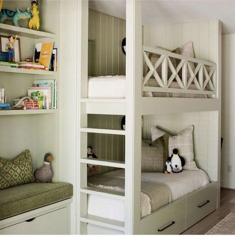 Large Toddler Bedroom Ideas, Closet Bunk Beds Built Ins, Built In Bunk Beds With Book Shelves, Built In Bunk Beds With Storage, Queen Size Bunk Beds Built Ins, Girls Bunk Room, Studio Mcgee Bunk Beds, Two Queen Beds In One Room, Full Size Bunk Beds Diy Built Ins