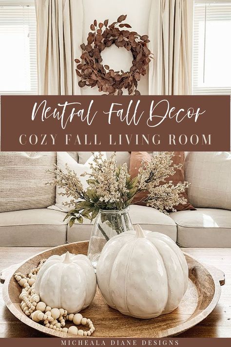 Rustic Glam Fall Decor, Neutral Fall Home Decor Ideas, Neutral Color Fall Decor, Kirklands Home Decor Fall, Fall Neutral Decor Ideas For The Home, Fall Vignettes Living Room, Neutral Fall Decor 2023, Fall Modern Farmhouse Decor, White Fall Mantle Decor