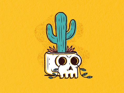 Cactus Skull by Brett Ferdock Skull Cactus Drawing, Angry Cactus, Skull Cactus, Cute Fox Drawing, Wall Drawings, Cactus Drawing, Cactus Illustration, Fox Drawing, Western Wall Art