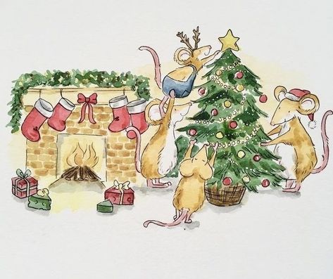 Mice Painting, Winter Wonderland Card, Christmas Mice, Christmas Card Illustration, Mouse Illustration, Storybook Art, Christmas Card Art, Christmas Card Crafts, Ready For Christmas