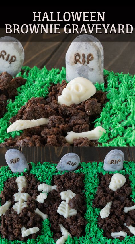 This Halloween Brownie Graveyard is a fun and edible holiday treat and a perfect holiday party centerpiece. Get the kids involved in making this cake because they will enjoy creating it because it is easier than it looks. #halloweenbrownie #halloweengraveyard #halloweendessert Brownie Graveyard, Halloween Chocolate Treats, Halloween Desserts Kids, Milano Cookie, Halloween Brownie, Holiday Party Centerpieces, Fun Halloween Desserts, Dessert Cravings, Halloween Sounds