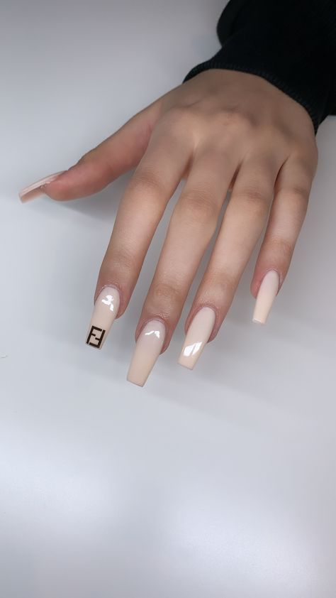 Fendi Nails Design, Fendi Nails, Long Acrylic Nail, Long Acrylic Nail Designs, Nail Colour, Fendi Logo, Long Acrylic, Minimalist Nails, Pedicures