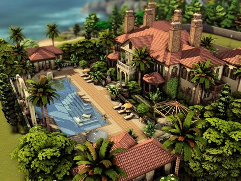 The Sims Resource - Huge Mediterranean Mansion (NO CC) Sims 4 Tartosa Mansion, Sims 4 Huge Mansion, Spanish Villa Sims 4, Sims 4 Mansion No Cc, Sims 4 Spanish Cc, Sims4 Mansion, Sims 4 Spanish Style House, Sims 4 Mansion Cc, Sims 4 Mediterranean House