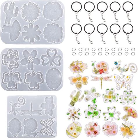 Bekecidi 113 PCS Resin Moulds Silicone Keyring Kit Epoxy Resin Mold with Hole Silicone Moulds for Resin Casting Pendant Jewellery Keychain Making Kit Mould DIY Crafting : Amazon.co.uk: Home & Kitchen Silicone Molds For Resin, Resin Molds Silicone, Resin Moulds, Jewelry Keychain, Molds For Resin, Silicone Keychain, Keychain Making, Resin Jewelry Molds, Star Mold