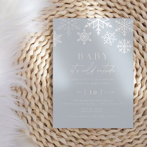 Baby It's Cold Outside Baby Shower Theme Boy, Unique Snowflakes, Baby Shower Boys, Snowflake Invitations, Unique Baby Shower Themes, Minimal Baby, Winter Invitations, Winter Baby Shower Invitations, Snowflake Baby Shower