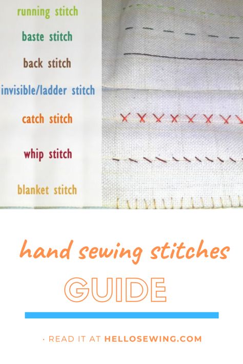 Guide To Basic Hand Sewing Stitches ⋆ Hello Sewing Hand Sewing Basics, Hand Sewing Stitches, Hello Sewing, Sewing Stitches By Hand, Hand Stitching Techniques, Colorful Hairstyles, Hand Sewing Projects, Stitching Techniques, Sewing Stitches