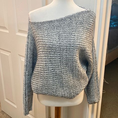 Off The Shoulder Knit Sweater Brand New Never Worn 100% Acrylic Loose Off The Shoulder Sweater, Off The Shoulder Knitted Sweater, Grey Off Shoulder Sweater, Cute Sweater Tops, Off Shoulder Crewneck, Off The Shoulder White Sweater, Off Shoulder Top Png, Off Shoulder Sweaters, Off The Shoulder Crochet Sweater