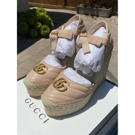 Brand New Authentic Women's Gucci Pilar Marmont Logo Wedge Espadrilles Espadrilles Wedges Outfit, Gucci Espadrilles, Wedges Outfit, Pink Espadrilles, Wedge Espadrilles, Gucci Shoes, Espadrilles Wedges, Wedding Sneaker, Wedding Shoe