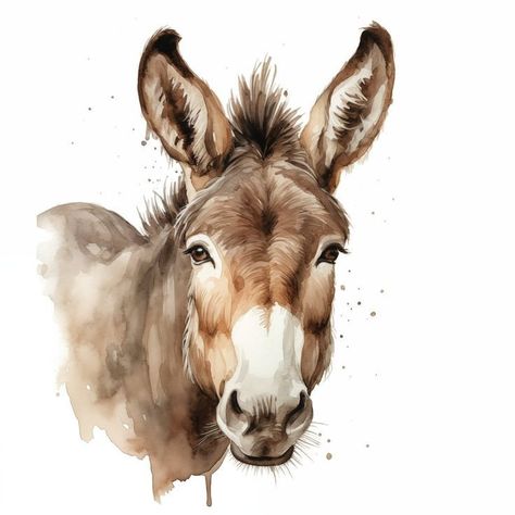 Donkey Clipart, Donkey Painting, Farmyard Animals, Farm Sweet Farm, Decoupage Images, Animals Watercolor, Painting Easy, Watercolor Illustrations, Cute Animal Videos