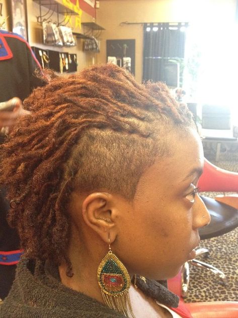 Google search for starter locs with shaved sides Sister Locs With Shaved Sides, Extension Locs, Dreadlock Mohawk, Blonde Locs, Shaved Side, Braids With Shaved Sides, Braided Dreadlocks, Undercut Designs, Mohawk Styles