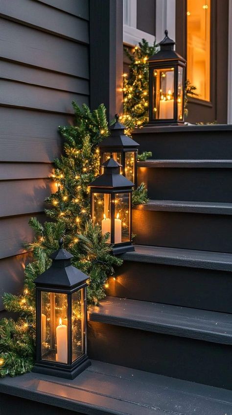 Classy Christmas Decor Outdoor, Classy Outdoor Christmas Decor, Winter Porch Ideas, Christmas Outdoor Lights, Christmas Porches, Christmas Lights Outside, Porch Door, Winter Decorating, Xmas 2024