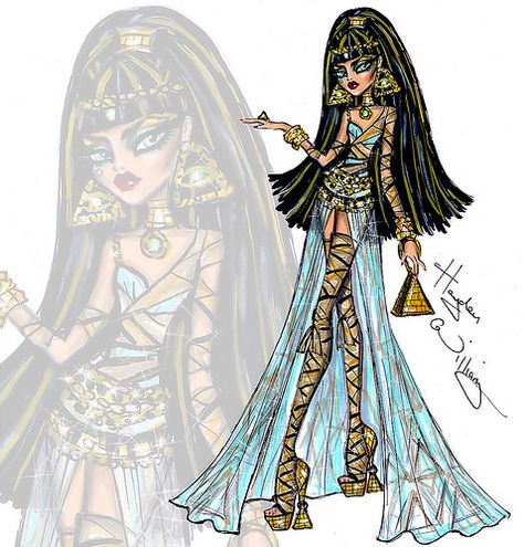 Monster High 'Royally Under Wraps' Cleo de Nile by Hayden … | Flickr Monster High Fashion, Hayden Williams Fashion, Egyptian Clothing, Fashion Model Sketch, Hayden Williams, Disney Princess Fashion, Monster High Art, Monster High Characters, Illustration Fashion Design