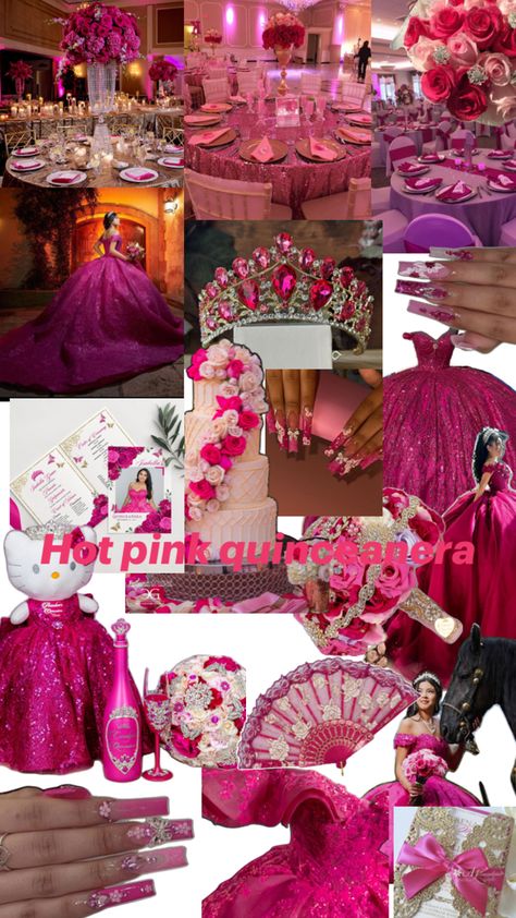 Hot Pink Quince, Hot Pink Quinceanera, Hot Pink Quinceanera Dresses, Pink Quince Theme, Quince Decor, 15th Birthday Party Ideas, Pink Quinceanera, Quinceanera Themes Dresses, Pink Sweet 16