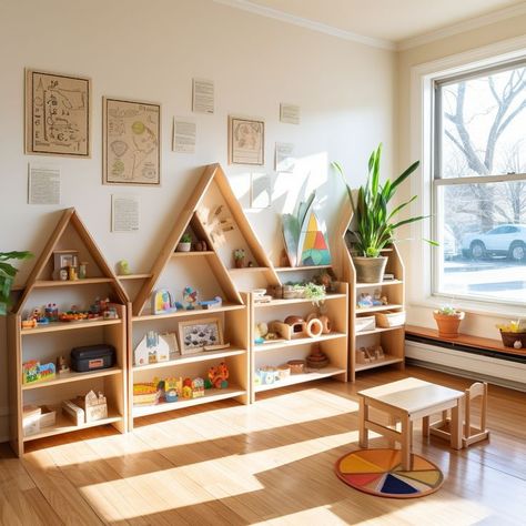 Montessori Kindergarten Daycare Furniture 🔆 #MontessoriBed #ChildFurniture #ToddlerRoomDecor #NaturalMaterials #WoodenToys #KidsRoomInspiration #MontessoriHome #EcoFriendlyKids #ToddlerSleep #ParentingIdeas Montessori Kindergarten Classroom Design, Montessori School Design, Montessori Classroom Layout, Montessori Preschool Classroom, Kindergarten Bedroom, Montessori Design, Daycare Room Design, Montessori Daycare, Rocking Bed