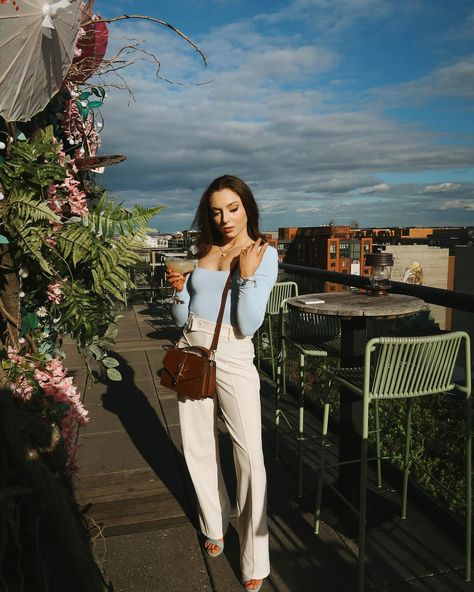 Rooftop Moment 🌸✨ Still obsessing over 📍 @cielsocialclub in Washington, DC! Someone take me back 😫 • OUTFIT DETAILS: ✨Bodysuit: @francescas ✨Pants: @fashionnova • • 🔑petite fashion, petite style, spring style, pastel outfit, rooftop, rooftop bar, Washington DC, travel, travel aesthetic, petite inspo, pose inspo, pinterest inspired, spring style, what to wear, summer inspo, summer fashion, business casual, business casual outfit 🏷️ #washingtondc #washingtondcfood #washingtondcfoodie #trav... Fontaines Dc Outfit, Washington Dc Aesthetic Outfit Summer, Washington Dc Rooftop Bars, Pastel Outfit, Jelly Sandals, Rooftop Bar, Fall Sweaters, Petite Fashion, Business Casual Outfits