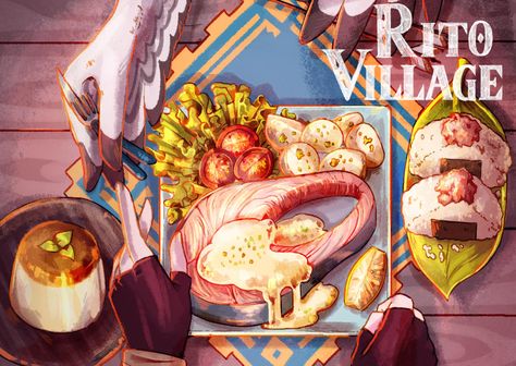 Zelda Food, Rito Village, Cooking Illustration, Food Illust, Blonde Man, Food Anime, Zelda Botw, Food Artwork, Zelda Art